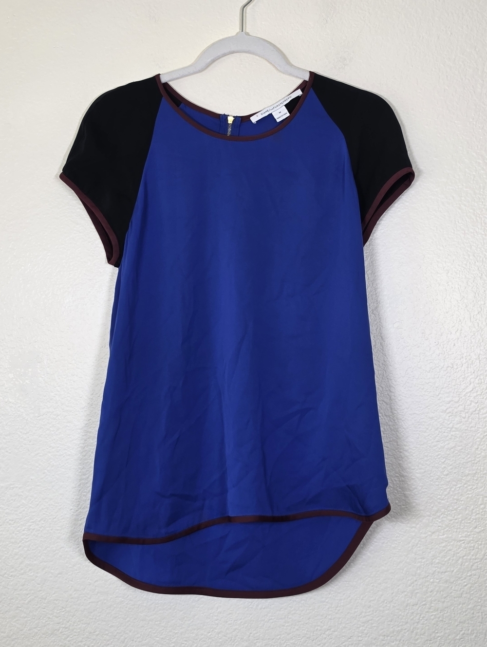 DVF Colorblock Short Sleeve Silk Blouse M